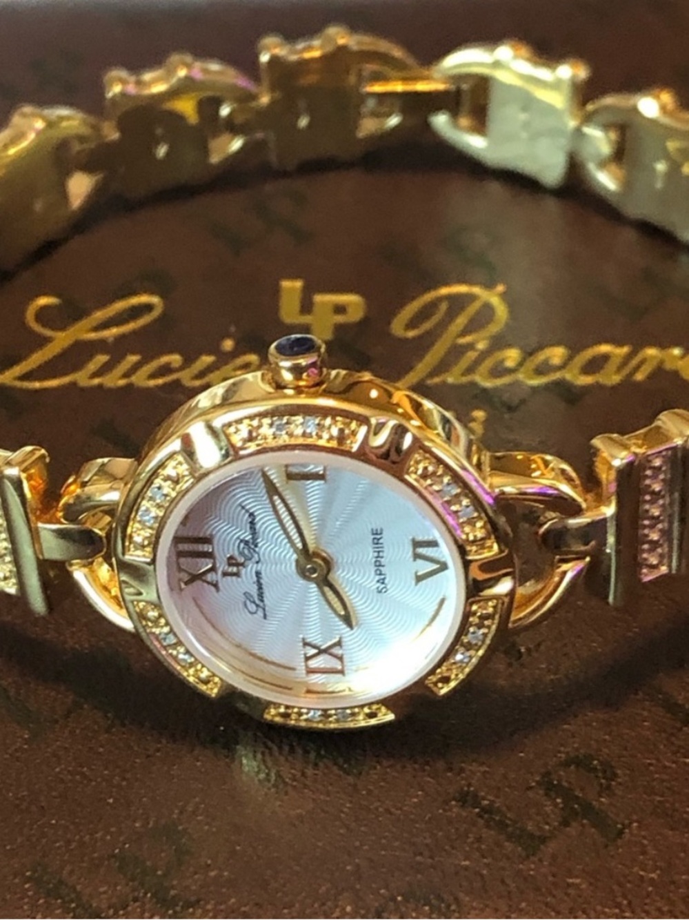 Lucien Piccard Diamond Watch in Gold Plate. New in Box!